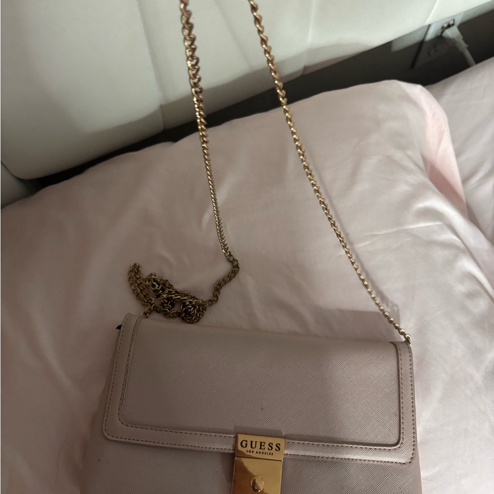 Guess Cream Crossbody Bag with Gold Chain